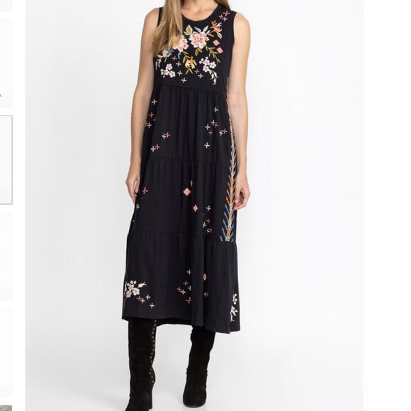 Johnny Was Ceretti Tiered Maxi Tank Black Embroidered Dress S - Picture 6 of 16